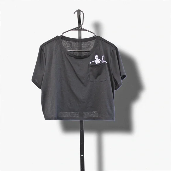 Black Crop Top with Skeleton Design - Picture 2 of 4